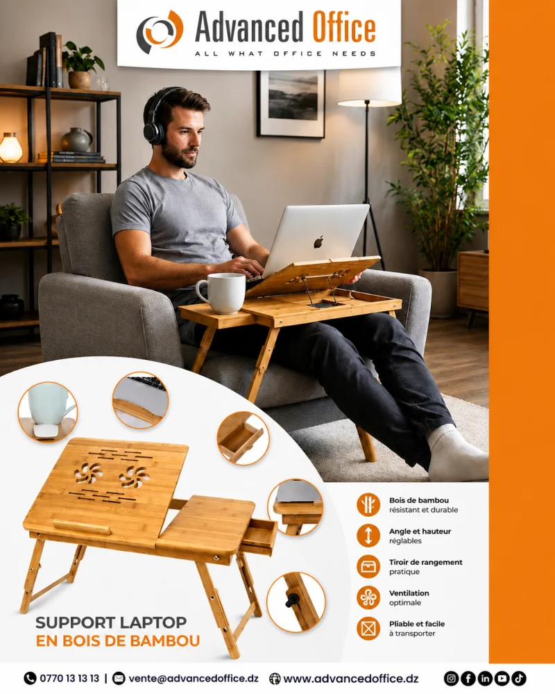 Support Laptop en bois de bambou